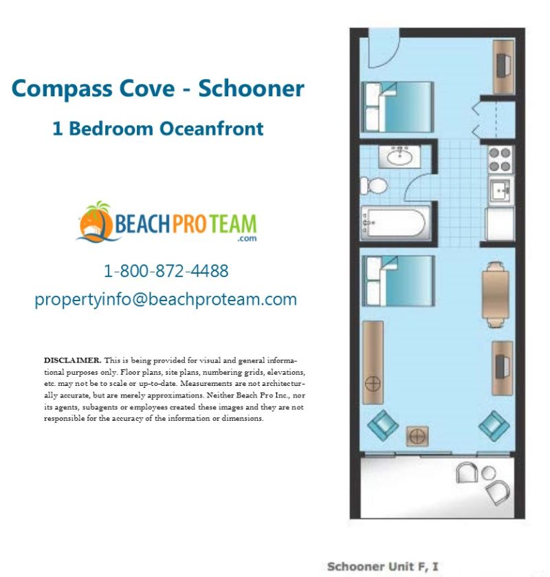 Compass Cove Schooner Floor Plan F & I - 1 Bedroom Oceanfront